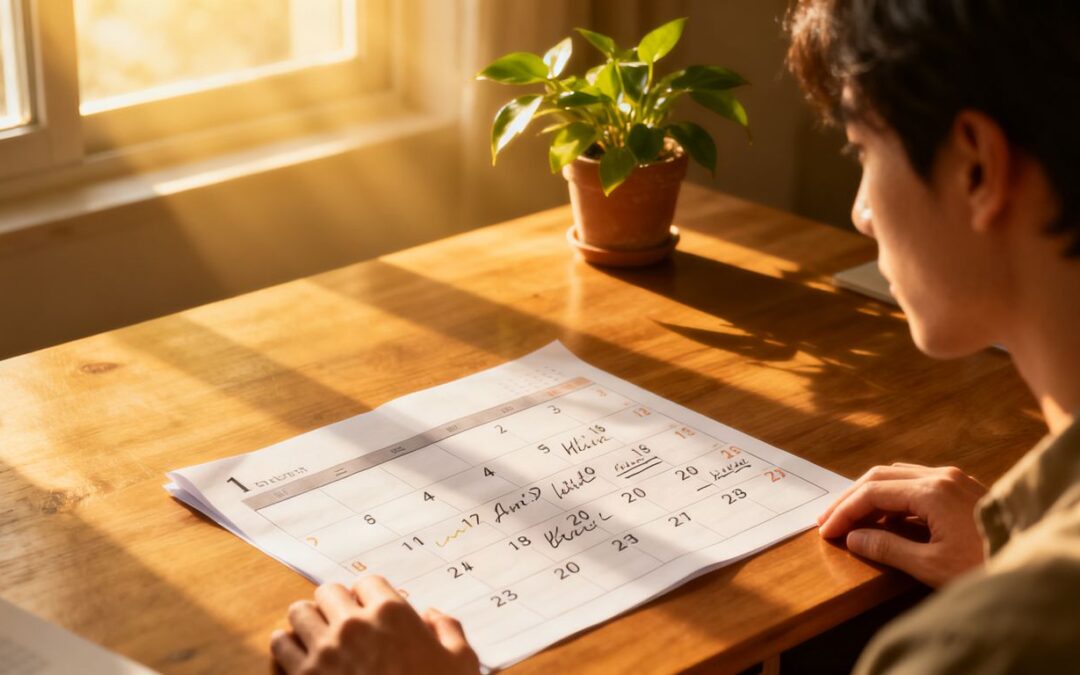 Person reviewing calendar and planning for the future.